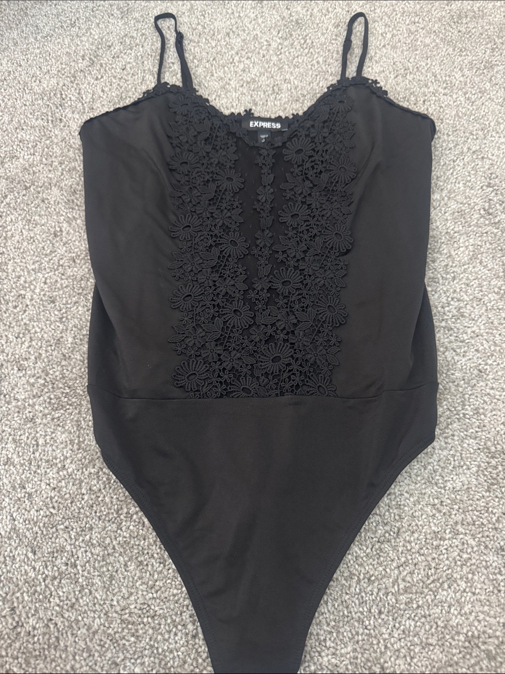 Express Black Floral Lace-Front One-Piece Bodysuit